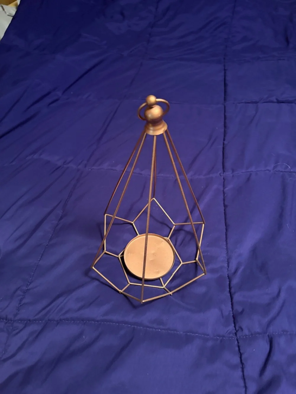 Copper Geometric Metal Lantern with LED Candle - Home Accents